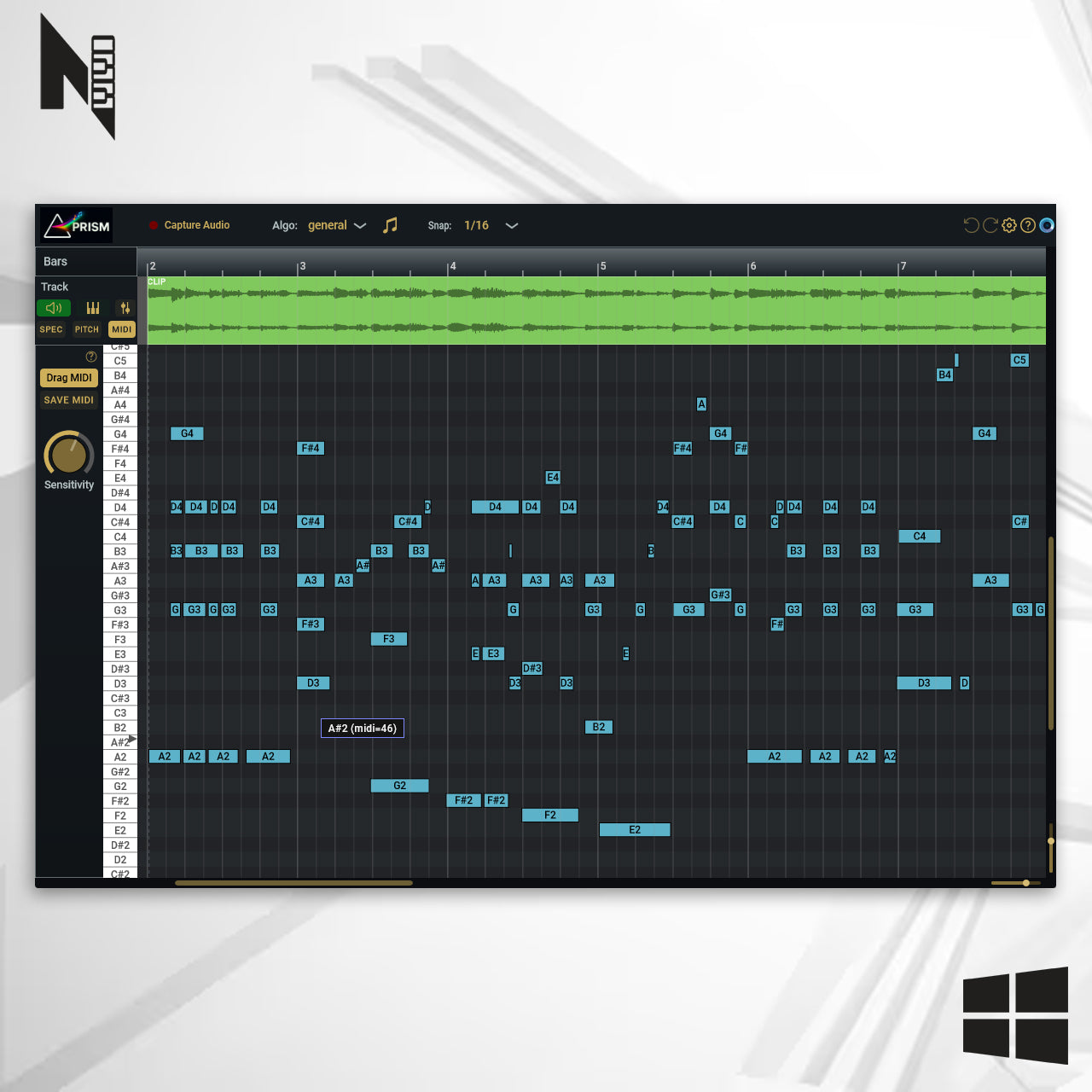 Aurally Sound Prism v1 Windows - Conversão de Áudio Para MIDI – COMPOZISOM