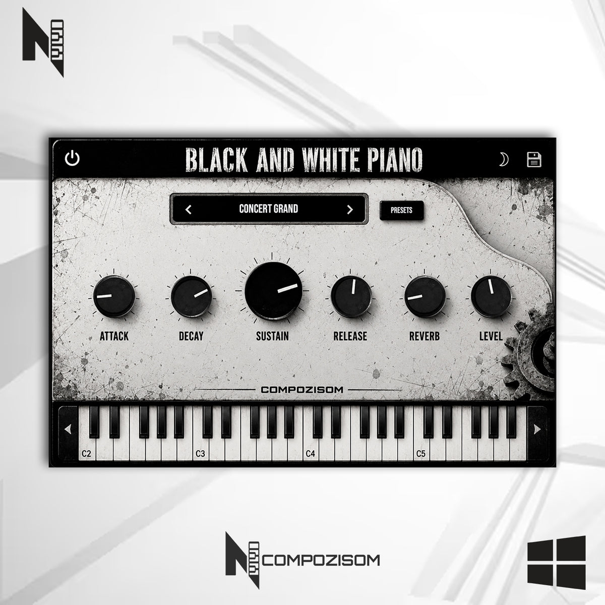 Black And White Piano Compozisom Windows - Grand Piano Realista
